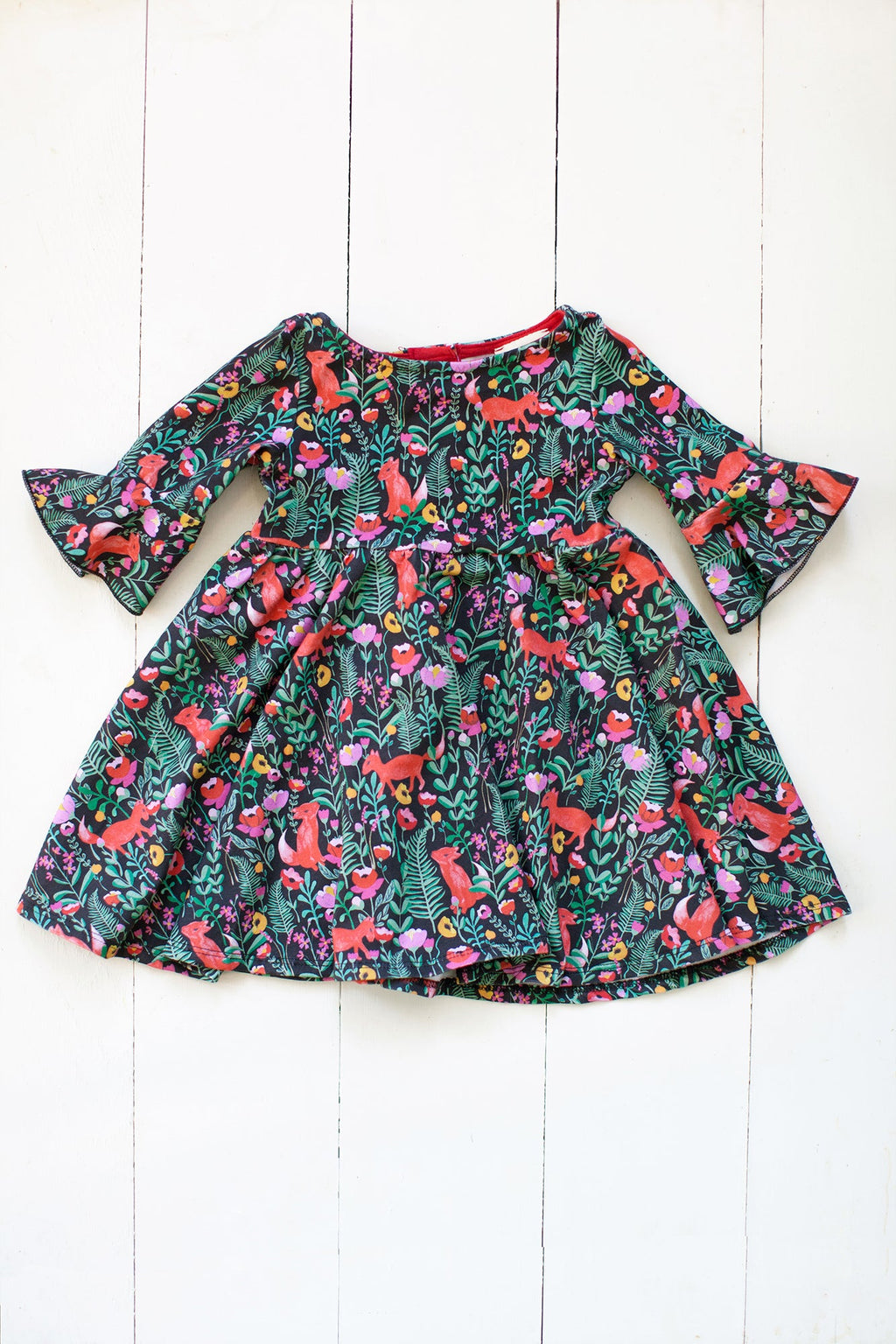 Frill sleeve twirl dress in fox floral